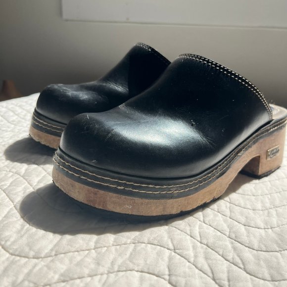 Vintage 90s Candie’s Platform Clogs - Black Leather - Size 7 - Picture 9 of 9